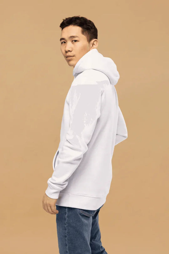 Eco-Friendly Organic Cotton Hoodie - Minimalist White Design &amp; Pouch Pocket - Allen-Fitness
