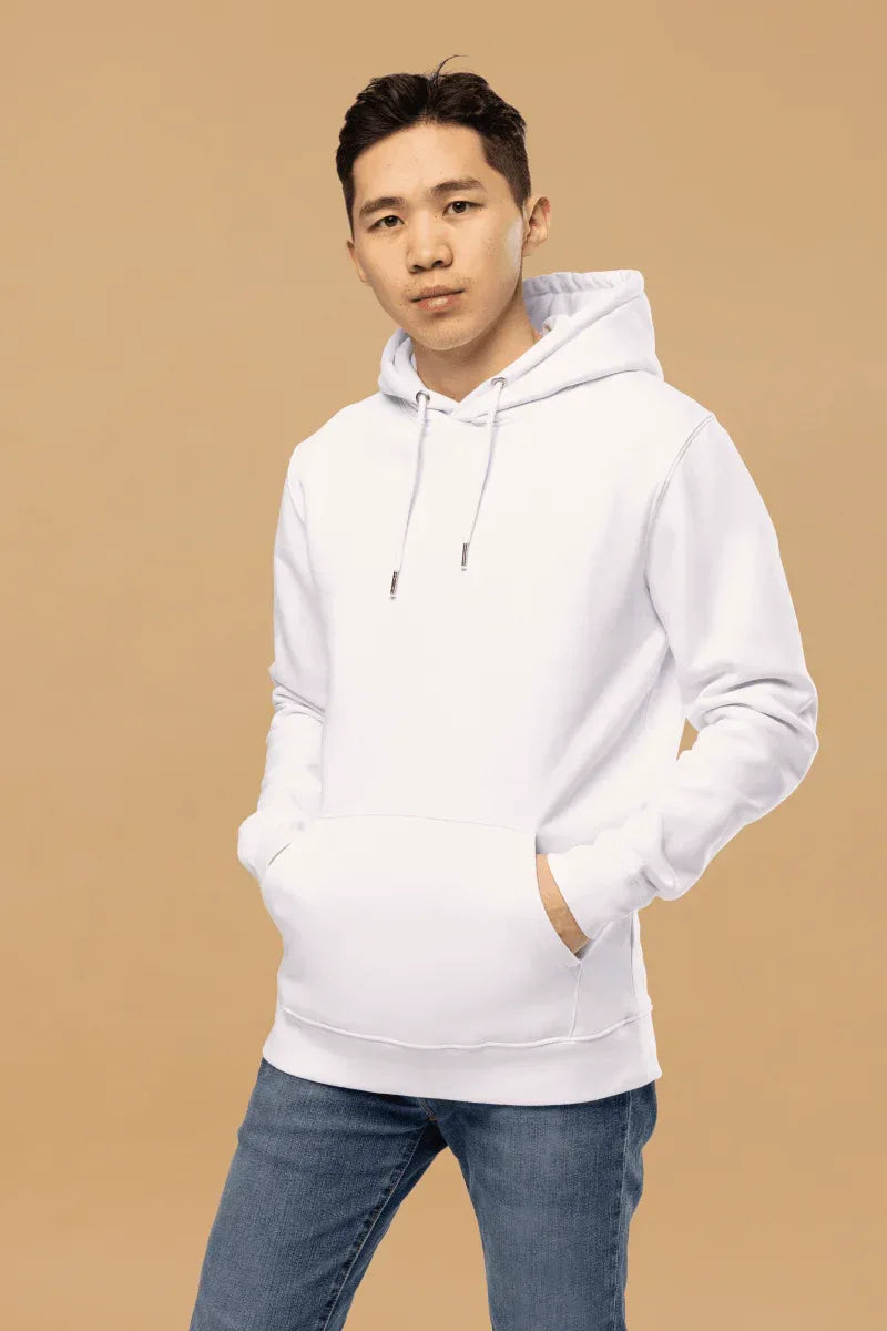 Eco-Friendly Organic Cotton Hoodie - Minimalist White Design &amp; Pouch Pocket - Allen-Fitness