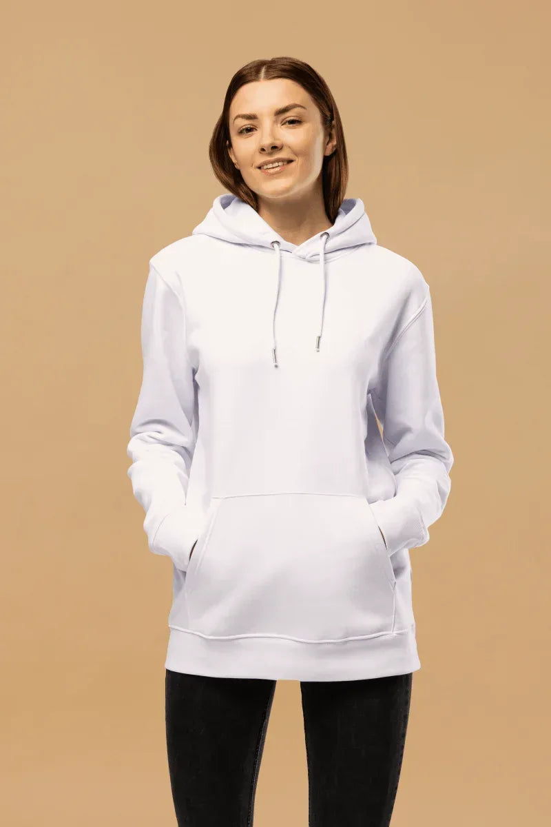 Eco-Friendly Organic Cotton Hoodie - Minimalist White Design &amp; Pouch Pocket - Allen-Fitness