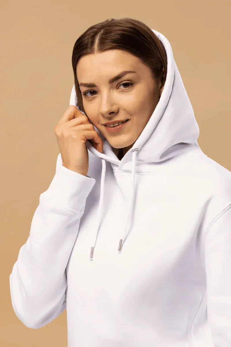 Eco-Friendly Organic Cotton Hoodie - Minimalist White Design &amp; Pouch Pocket - Allen-Fitness