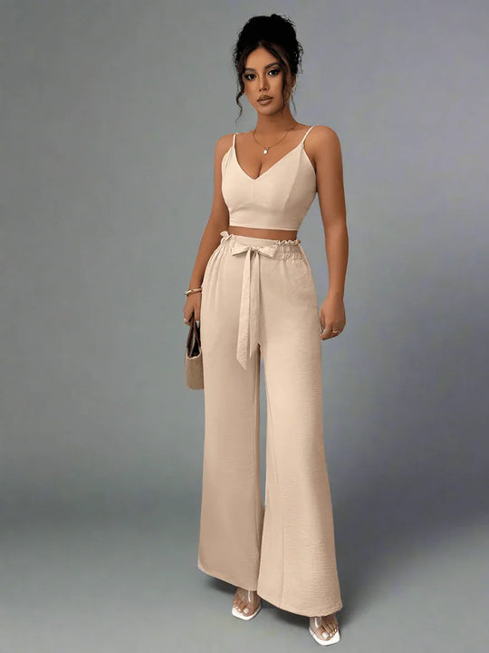 Stylish two-Piece Fashionable Set: Suspender Vest &amp; Wide-Leg Pants for Modern Elegance - Allen-Fitness