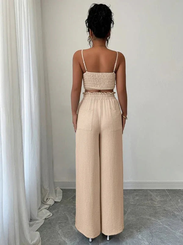 Stylish two-Piece Fashionable Set: Suspender Vest &amp; Wide-Leg Pants for Modern Elegance - Allen-Fitness