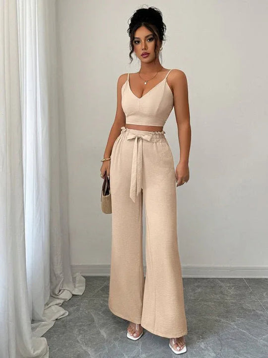 Stylish two-Piece Fashionable Set: Suspender Vest &amp; Wide-Leg Pants for Modern Elegance - Allen-Fitness