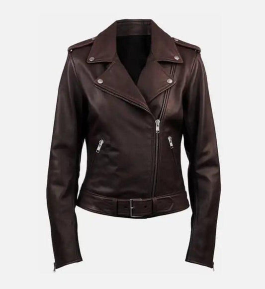 Stylish Women's Dark Brown Leather Jacket with Premium Sheep Leather, Lightweight Design - Allen - Fitness