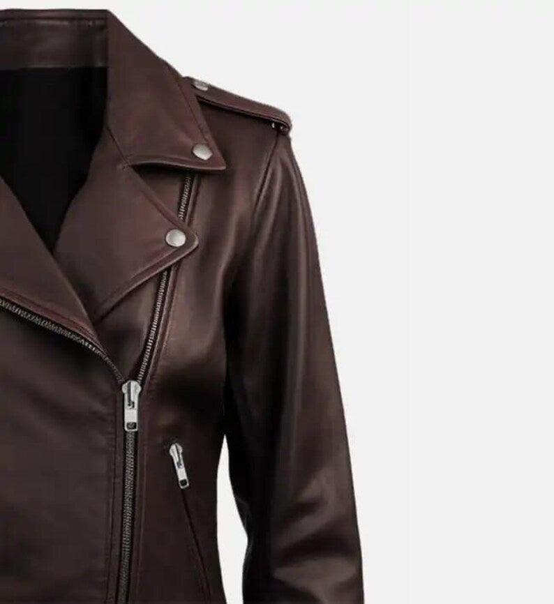 Stylish Women's Dark Brown Leather Jacket with Premium Sheep Leather, Lightweight Design - Allen - Fitness