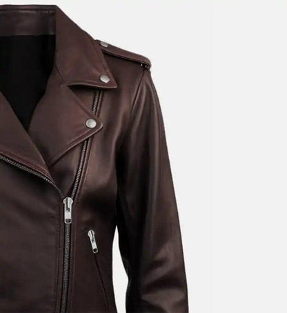 Stylish Women's Dark Brown Leather Jacket with Premium Sheep Leather, Lightweight Design - Allen - Fitness