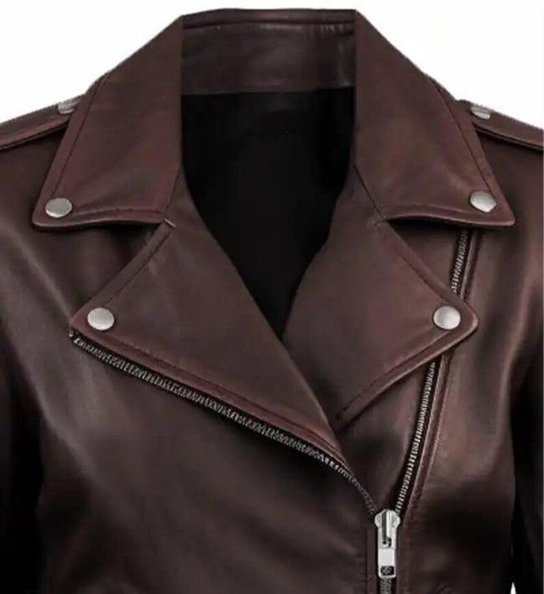Stylish Women's Dark Brown Leather Jacket with Premium Sheep Leather, Lightweight Design - Allen - Fitness