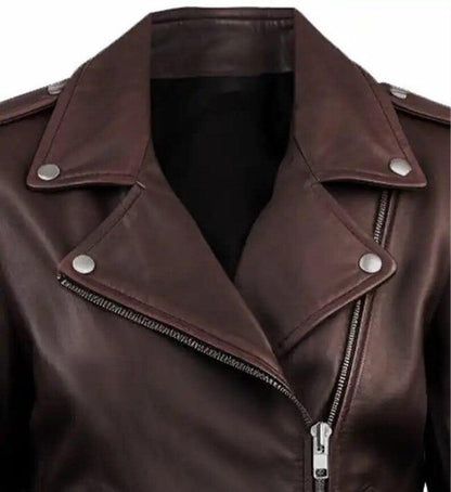 Stylish Women's Dark Brown Leather Jacket with Premium Sheep Leather, Lightweight Design - Allen - Fitness