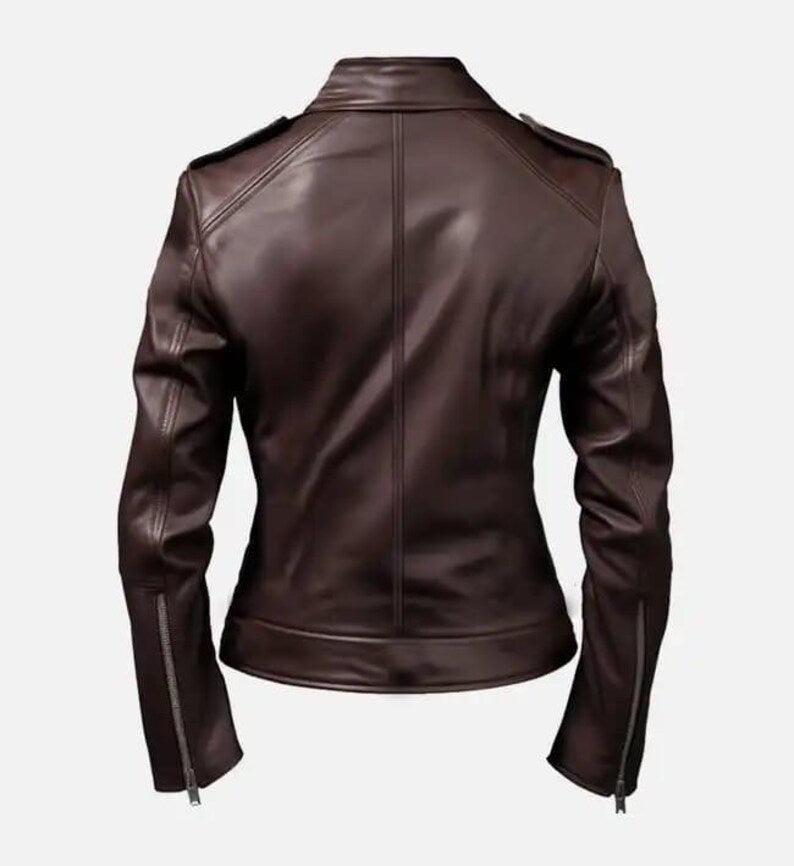 Stylish Women's Dark Brown Leather Jacket with Premium Sheep Leather, Lightweight Design - Allen - Fitness