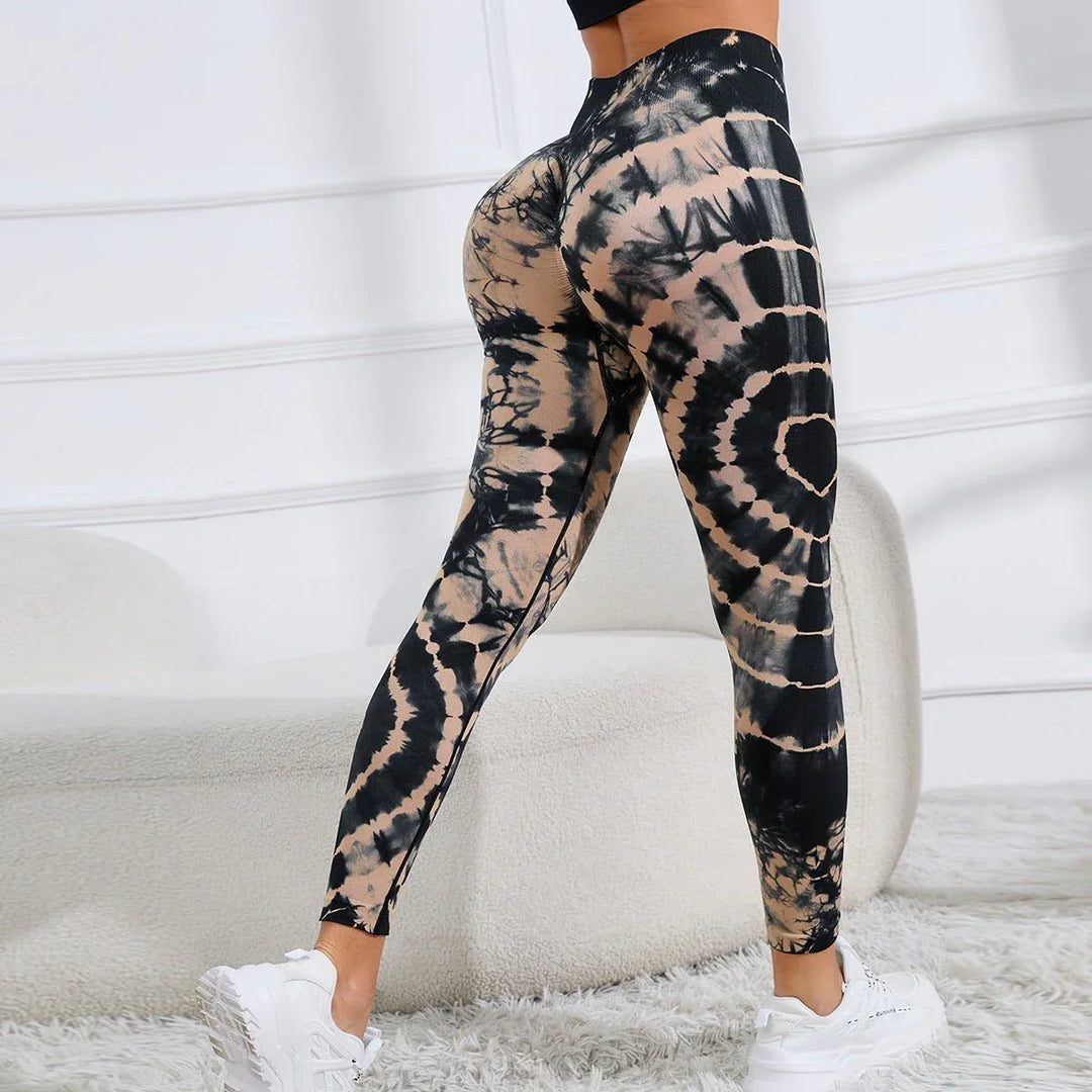Stylish Women's Seamless Leggings, High Waist Tie Dye Printed, Hip Lifting for Fitness & Running - Allen-Fitness