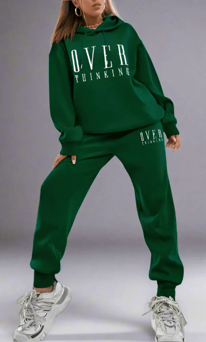 Men's Hooded Exercise Outfit - Thick Casual Long Sleeve Sweater and Trousers in Green - Allen-Fitness