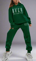 Men's Hooded Exercise Outfit - Thick Casual Long Sleeve Sweater and Trousers in Green - Allen-Fitness