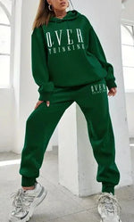 Men's Hooded Exercise Outfit - Thick Casual Long Sleeve Sweater and Trousers in Green - Allen-Fitness