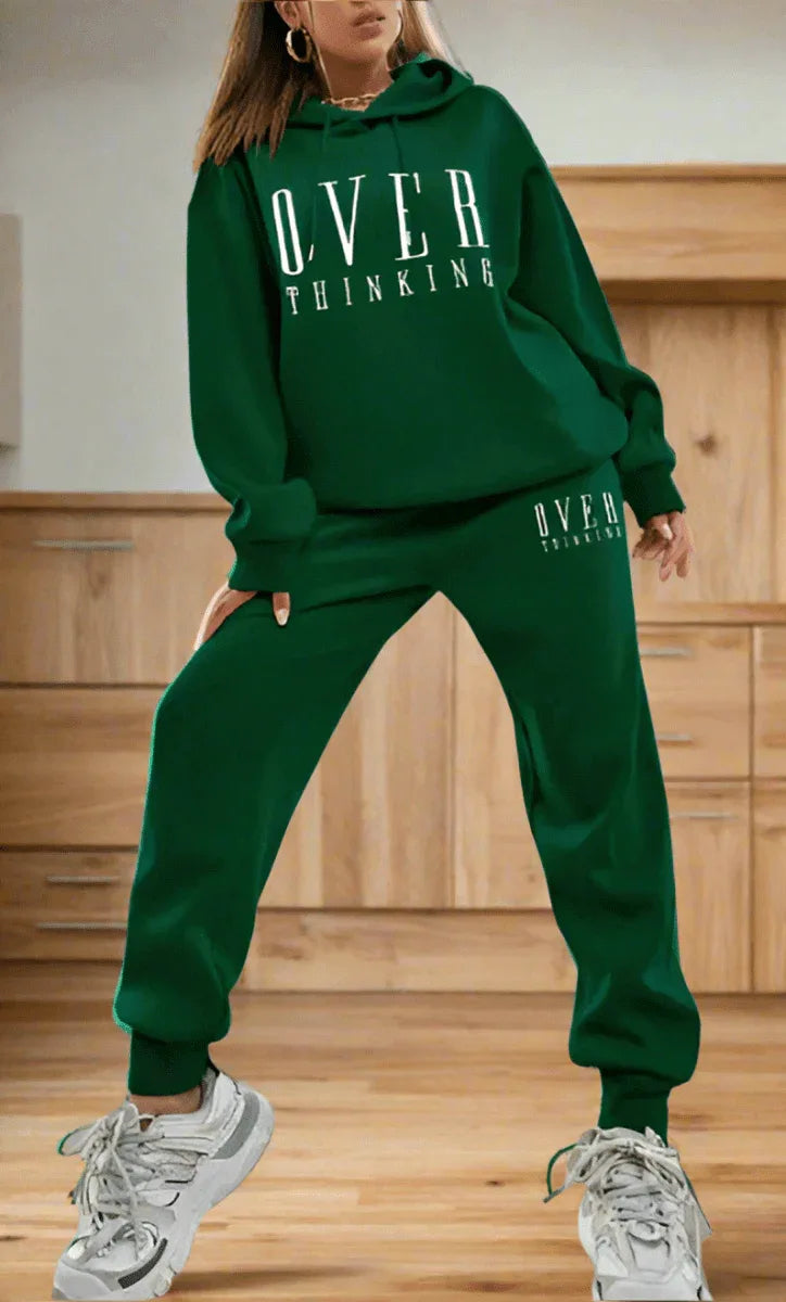 Men's Hooded Exercise Outfit - Thick Casual Long Sleeve Sweater and Trousers in Green - Allen-Fitness