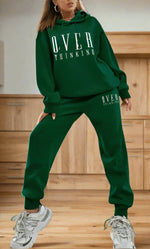 Men's Hooded Exercise Outfit - Thick Casual Long Sleeve Sweater and Trousers in Green - Allen-Fitness