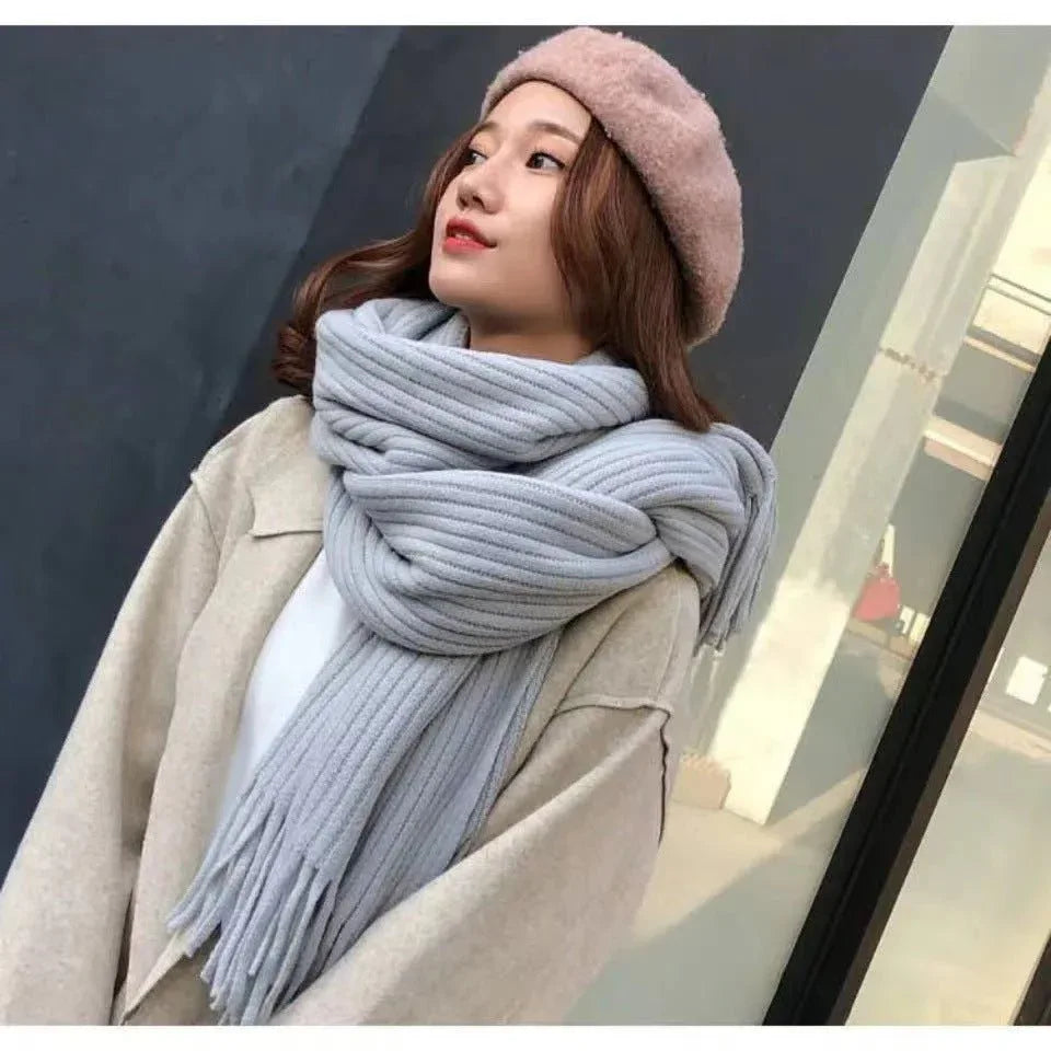 Thickened Warm Scarf For Couples - Versatile Acrylic Knit With Tassels, 40 x 200cm, Winter Styles - Allen-Fitness