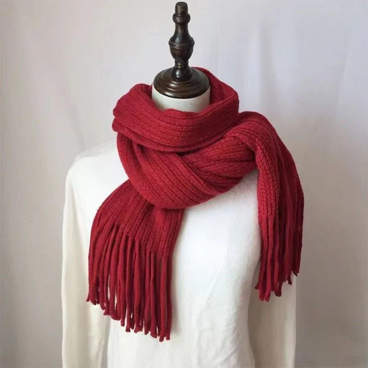Thickened Warm Scarf For Couples - Versatile Acrylic Knit With Tassels, 40 x 200cm, Winter Styles - Allen-Fitness