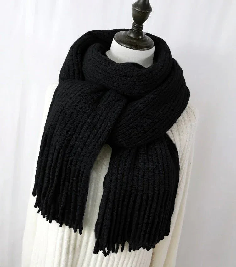 Thickened Warm Scarf For Couples - Versatile Acrylic Knit With Tassels, 40 x 200cm, Winter Styles - Allen-Fitness