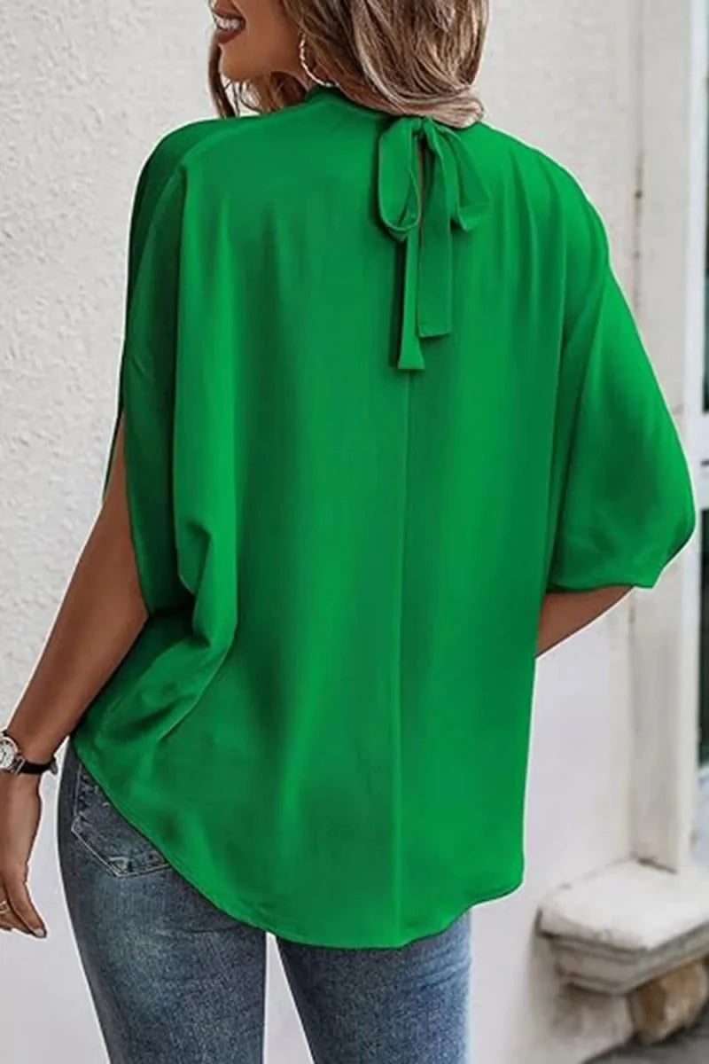 Tie Back Slit Half Sleeve Blouse - Premium Fitness & Activewear for Men & Women|UK