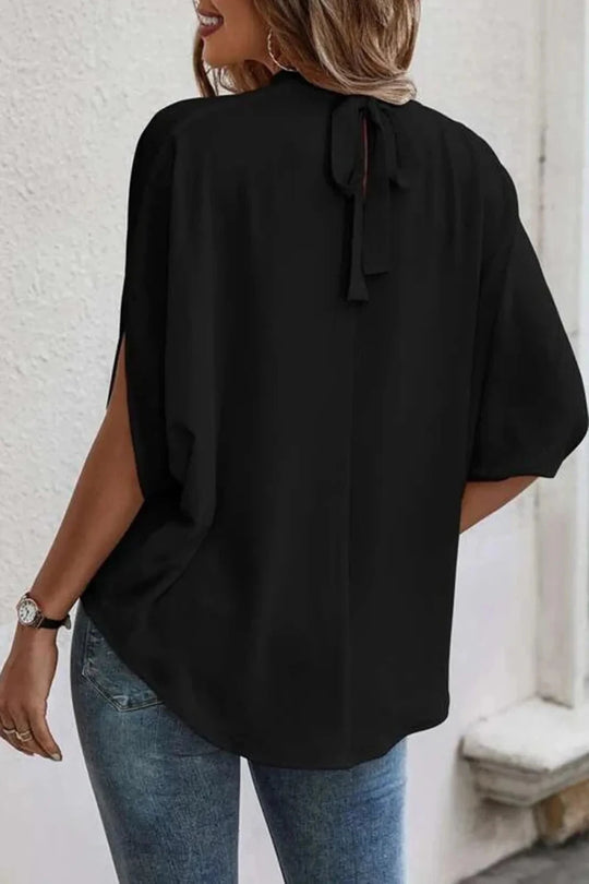 Tie Back Slit Half Sleeve Blouse - Premium Fitness &amp; Activewear for Men &amp; Women|UK