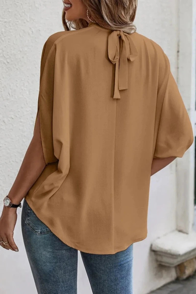 Tie Back Slit Half Sleeve Blouse - Premium Fitness &amp; Activewear for Men &amp; Women|UK