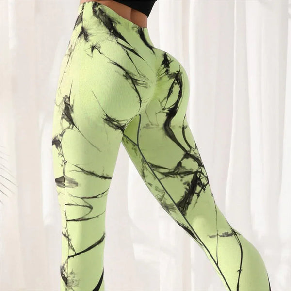 High Waist Tie-Dye Nylon Leggings for Running & Yoga
