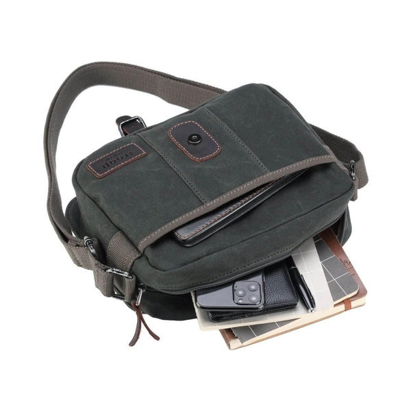 Troop London Heritage Across Body Bag - Durable Canvas with Genuine Leather Trimmings, Spacious