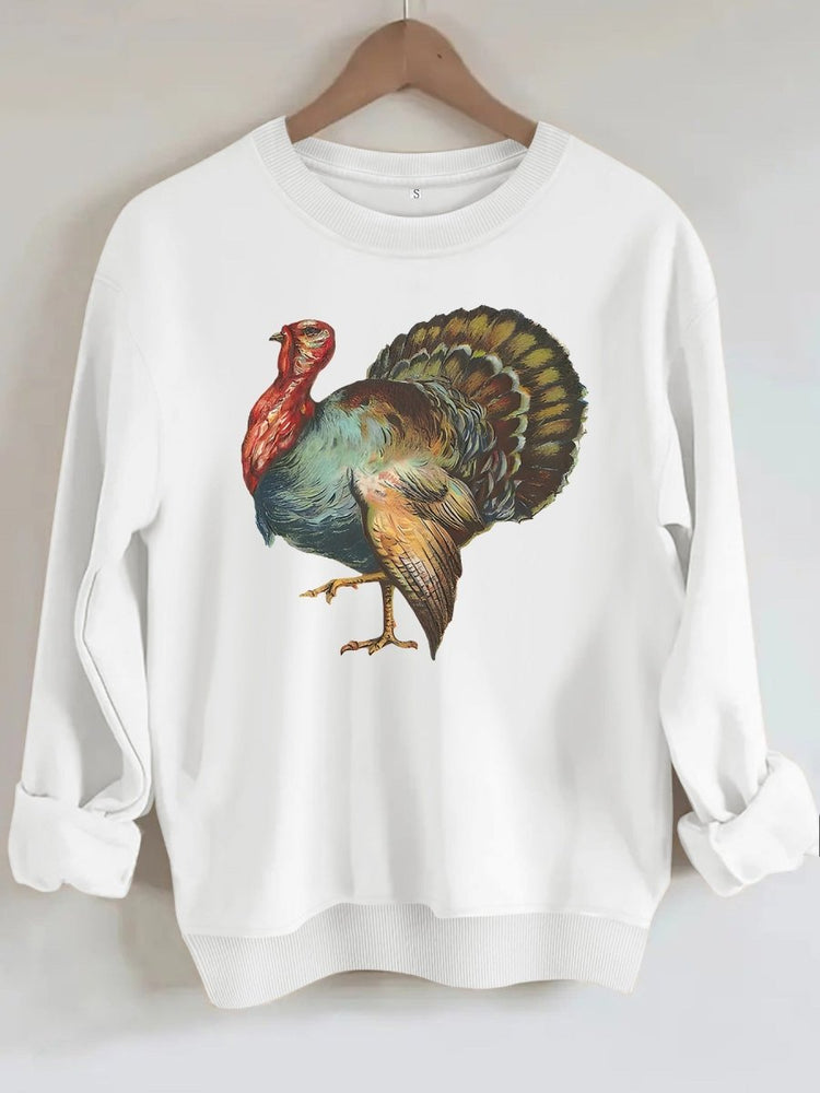 Turkey print loose women's fleece hoodie - Premium Fitness & Activewear