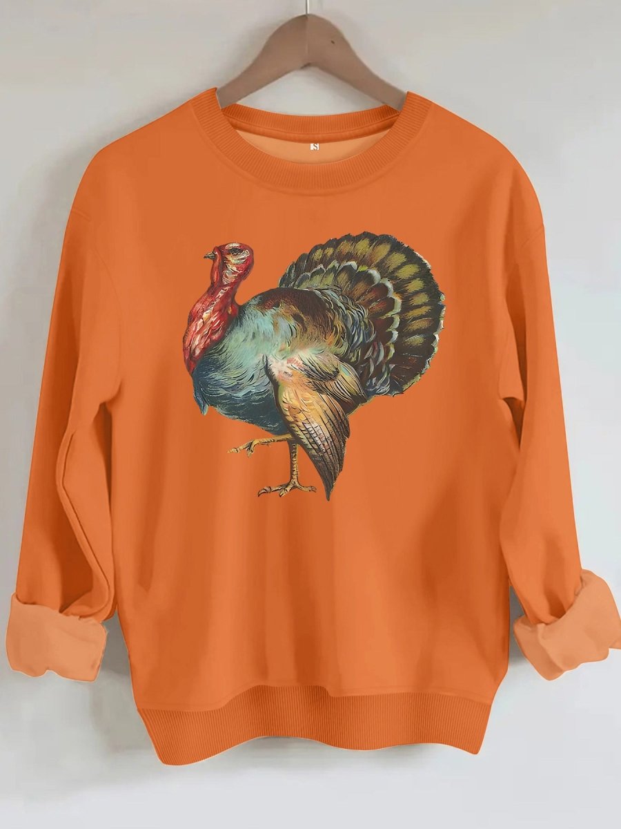 Turkey print loose women's fleece hoodie - Premium Fitness & Activewear
