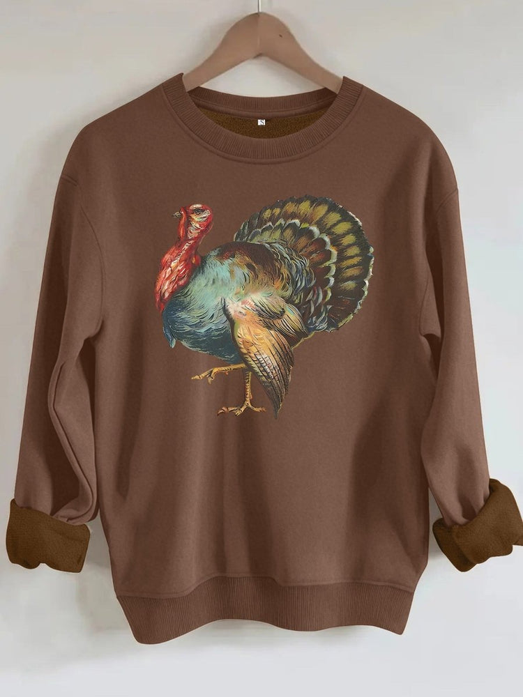 Turkey print loose women's fleece hoodie - Premium Fitness & Activewear