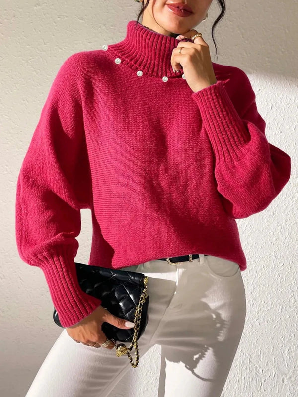 Turtleneck Long Sleeve Sweater – Women's Relaxed Fit Knit Top S–XL