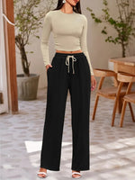Two Piece Outfit for Lounging: Round Neck Long Sleeve Top and Soft Pants Set by Kenike - Allen-Fitness