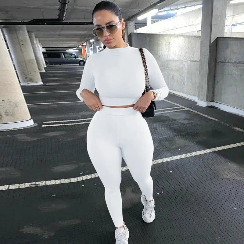 Two Piece Workout Set for Women - Long Sleeve Yoga Fitness Outfit for Comfortable Performance - Allen-Fitness