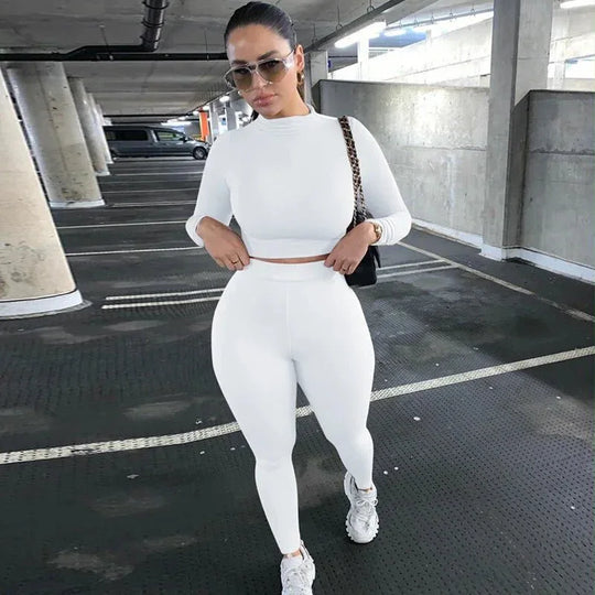 Two Piece Workout Set for Women - Long Sleeve Yoga Fitness Outfit for Comfortable Performance - Allen-Fitness