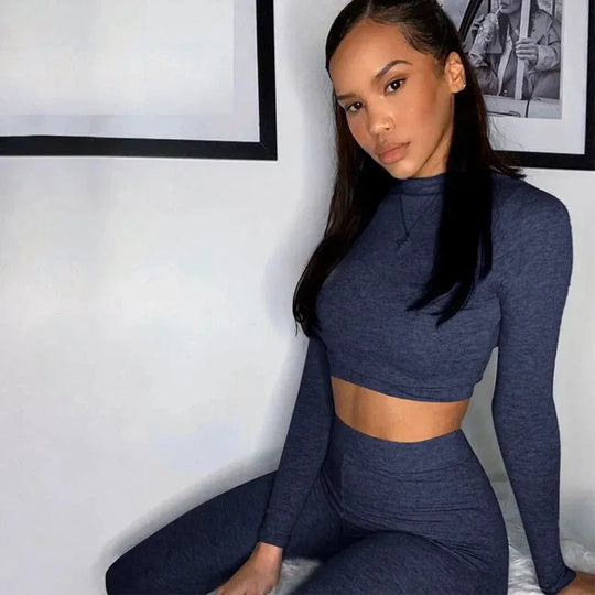Two Piece Workout Set for Women - Long Sleeve Yoga Fitness Outfit for Comfortable Performance - Allen-Fitness
