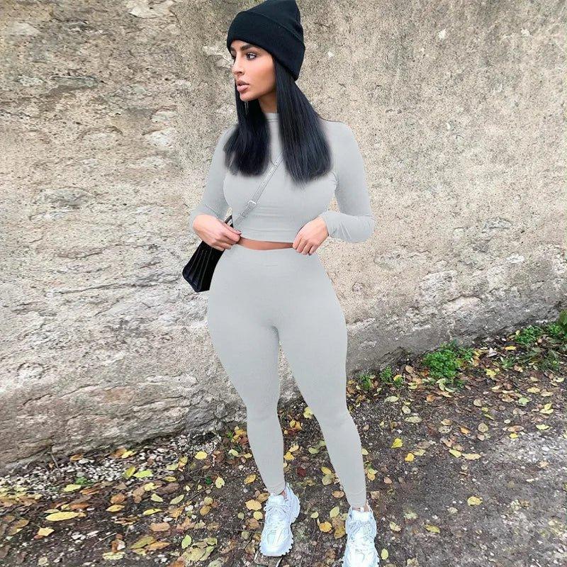 Two Piece Workout Set for Women - Long Sleeve Yoga Fitness Outfit for Comfortable Performance - Allen-Fitness