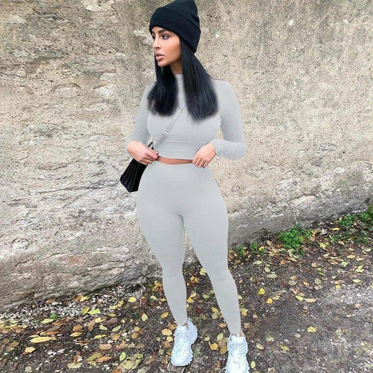 Two Piece Workout Set for Women - Long Sleeve Yoga Fitness Outfit for Comfortable Performance - Allen-Fitness