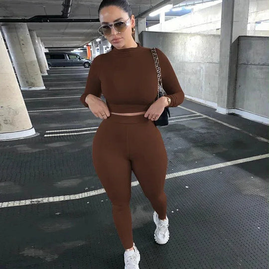 Two Piece Workout Set for Women - Long Sleeve Yoga Fitness Outfit for Comfortable Performance - Allen-Fitness