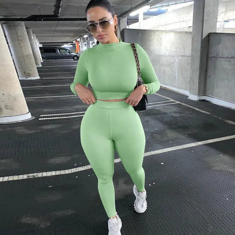 Two Piece Workout Set for Women - Long Sleeve Yoga Fitness Outfit for Comfortable Performance - Allen-Fitness