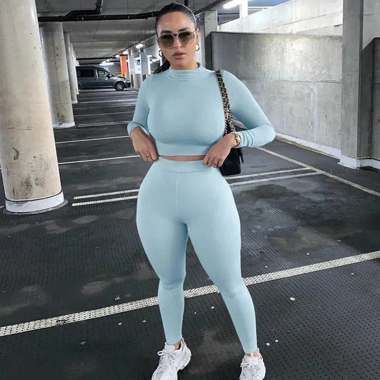 Two Piece Workout Set for Women - Long Sleeve Yoga Fitness Outfit for Comfortable Performance - Allen-Fitness