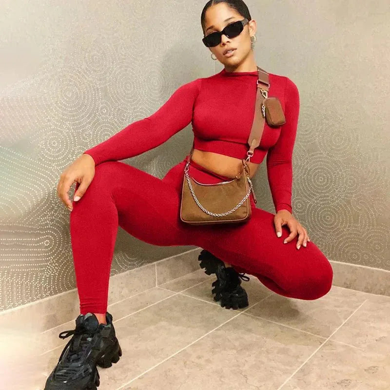 Two Piece Workout Set for Women - Long Sleeve Yoga Fitness Outfit for Comfortable Performance - Allen-Fitness