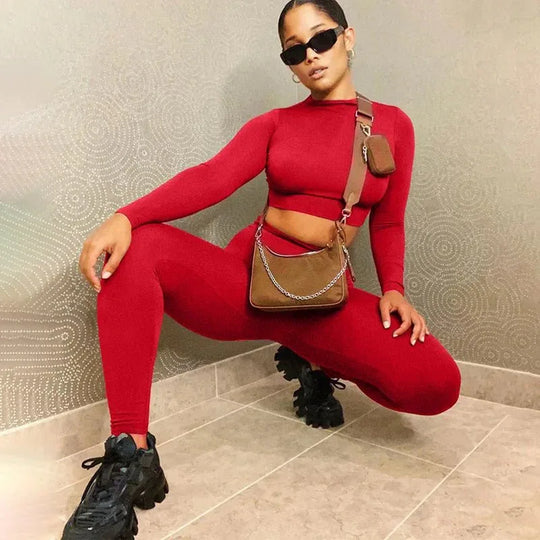 Two Piece Workout Set for Women - Long Sleeve Yoga Fitness Outfit for Comfortable Performance - Allen-Fitness