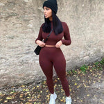 Two Piece Workout Set for Women - Long Sleeve Yoga Fitness Outfit for Comfortable Performance - Allen-Fitness