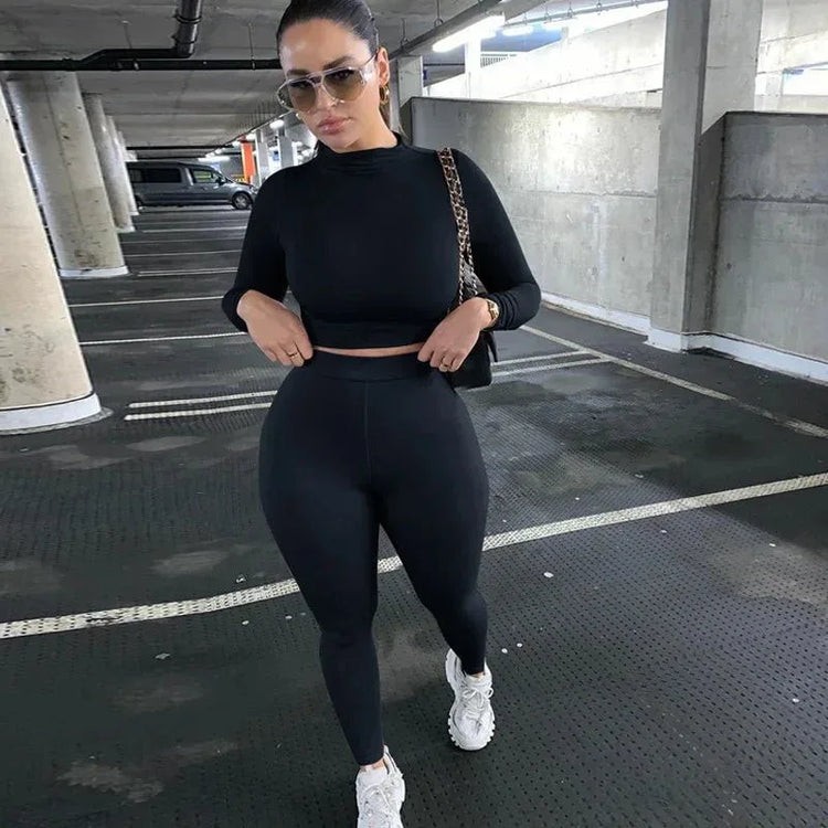 Two Piece Workout Set for Women - Long Sleeve Yoga Fitness Outfit for Comfortable Performance - Allen-Fitness