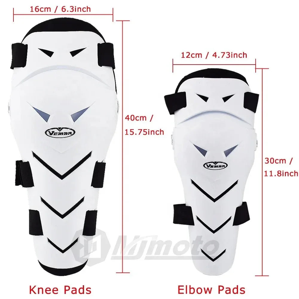 VEMAR 4PCS Motorcycle Elbow Knee Pads Protector Set with Adjustable Fit - Black - Allen-Fitness