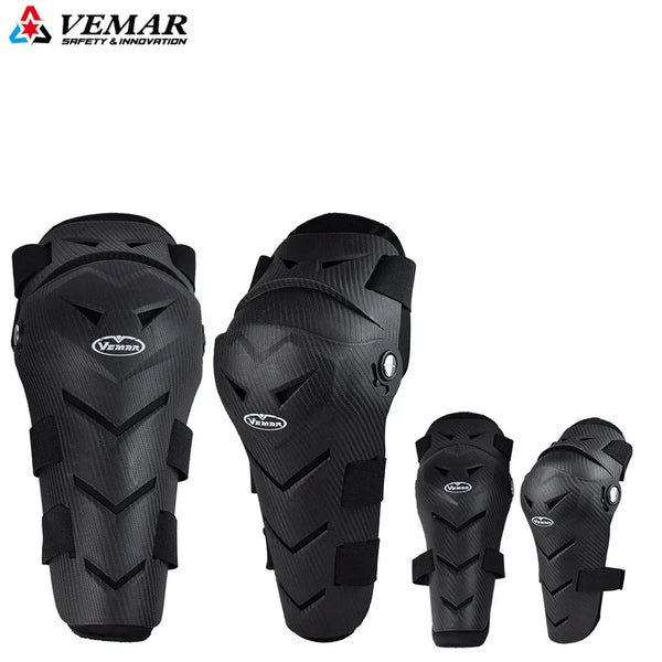 VEMAR 4PCS Motorcycle Elbow Knee Pads Protector Set with Adjustable Fit - Black
