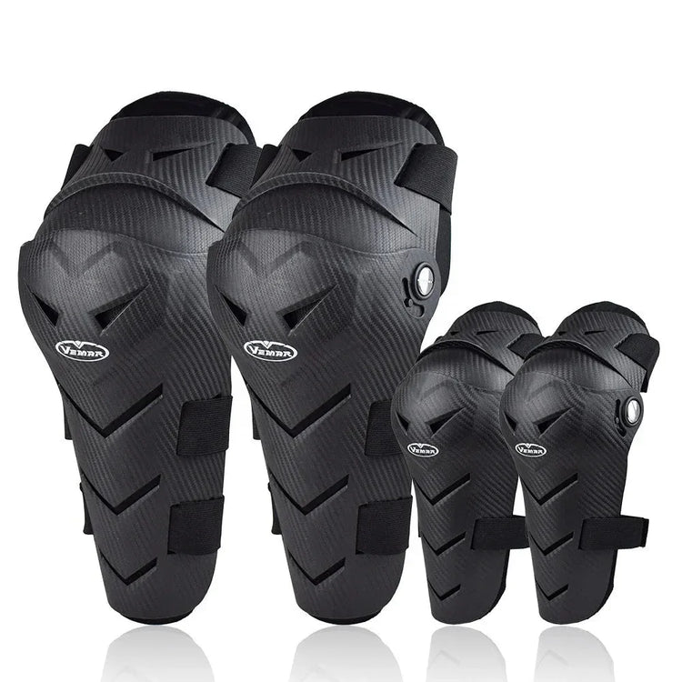 VEMAR 4PCS Motorcycle Elbow Knee Pads Protector Set with Adjustable Fit - Black - Allen-Fitness