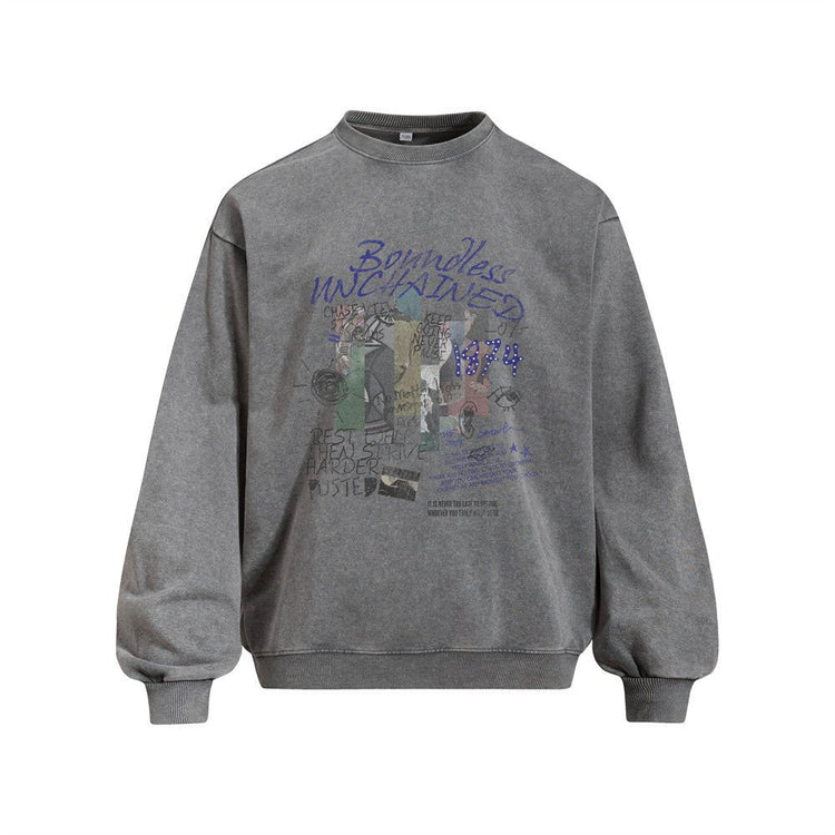 Vintage Graffiti Letter Print Crew Neck Oversized Men's Sweatshirt - Premium Fitness & Activewear