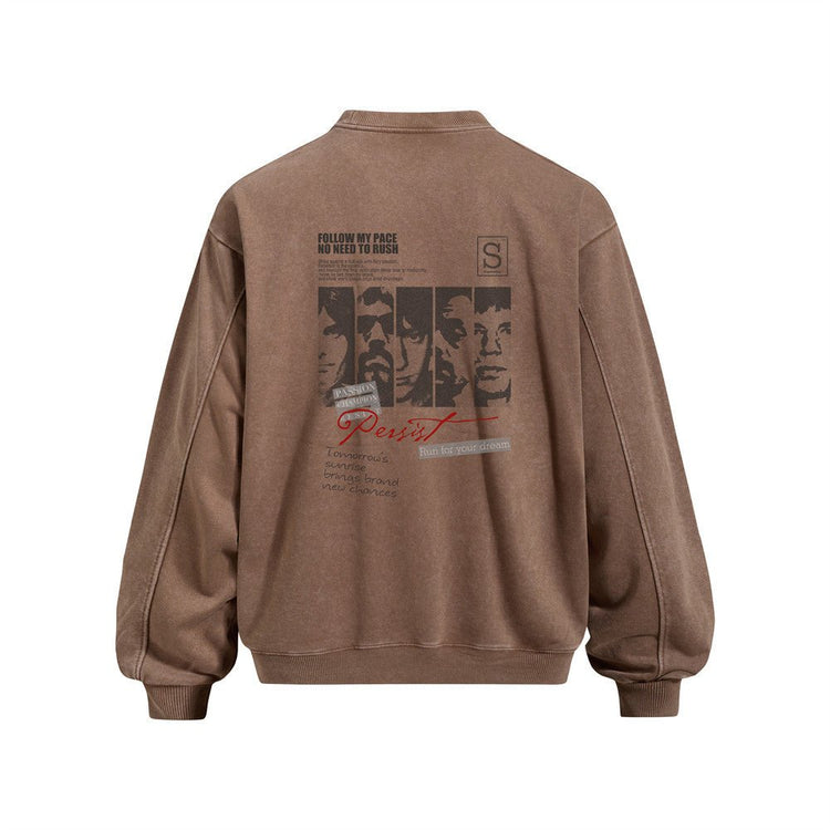 Vintage Portrait Print Long Sleeve Round Neck Men's Pullover Sweatshirt - Premium Fitness & Activewear