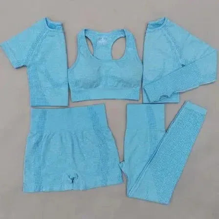 Yoga 5 piece yoga set workout sportswear customized private brand women seamless gym fitness set - Allen-Fitness